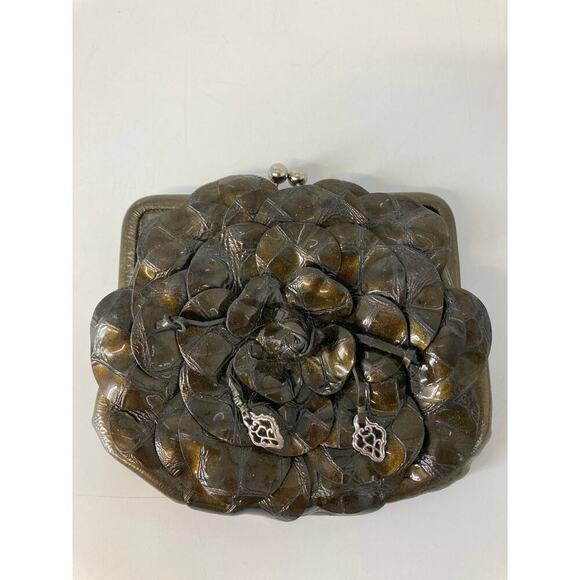 BRIGHTON SMALL OLIVE GREEN VINTAGE FLOWER COIN BAG WITH CLASP - Picture 1 of 5